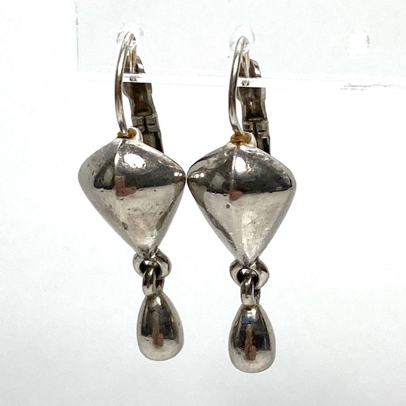 Monet Earrings Dangles Drops Silver Tone Vintage Marked Signed - Picture 2 of 13